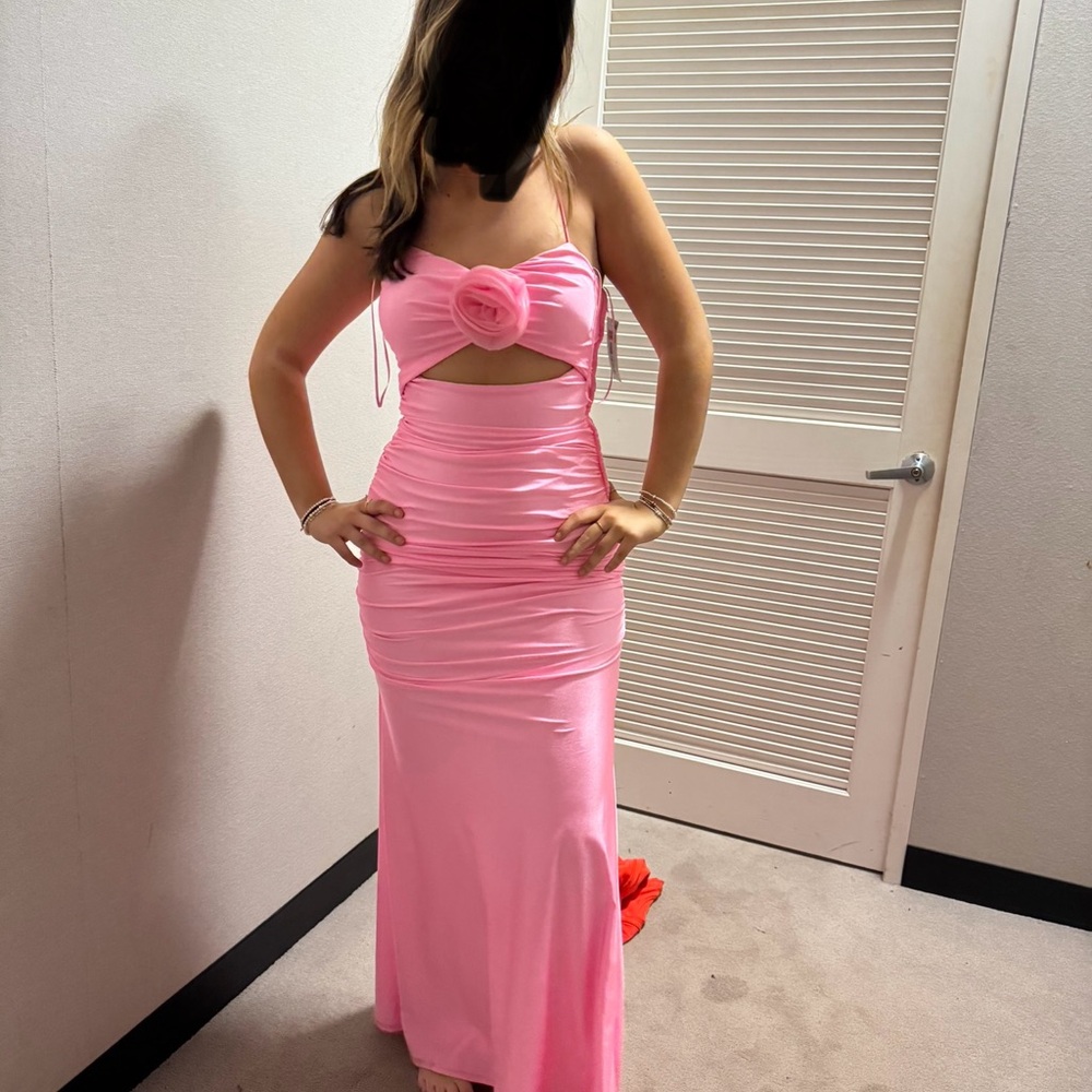 Pink Sleeveless Spaghetti Strap Maxi Dress for Prom